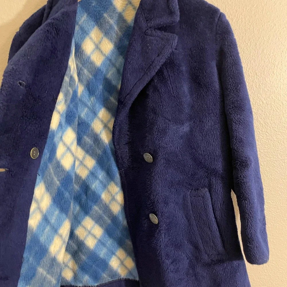 Vintage Sears Blue Peacoat Plaid Lining Women's Large - Picture 3 of 8